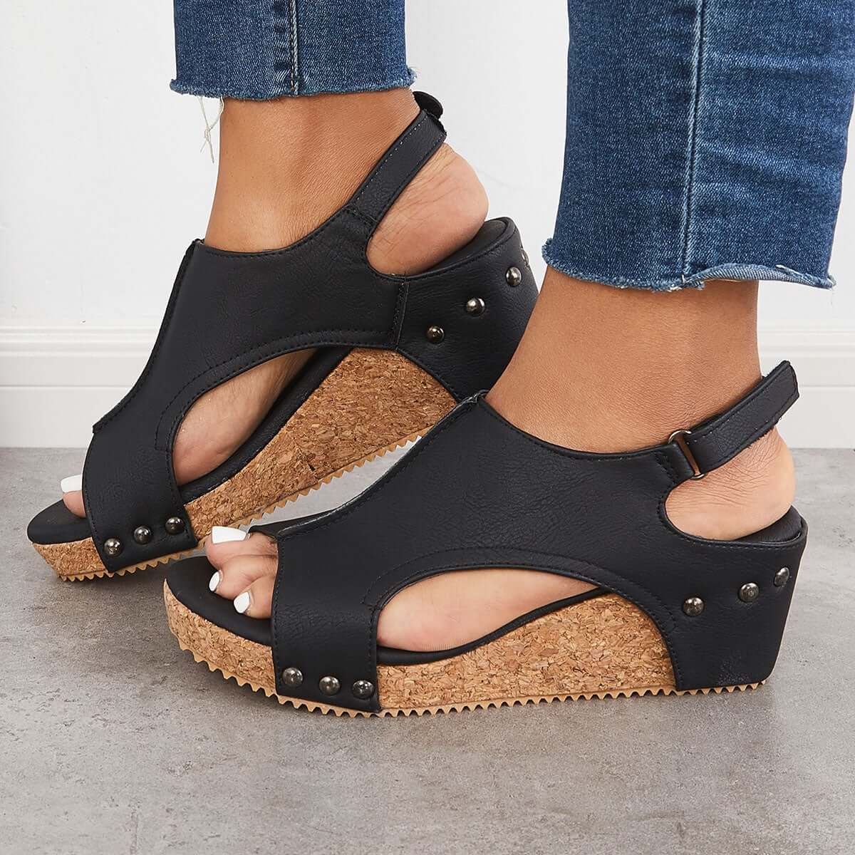 Kurk Platform Wedges Slingback Enkel Gesp Sandalen - Verhoog je stijl met Comfort en Elegantie